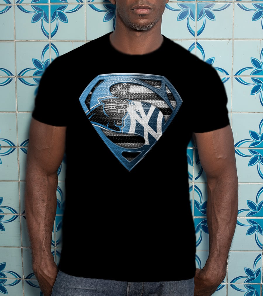 New York Yankees Carolina Panthers Superman Logo Mashup T-Shirt