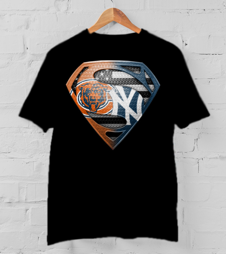 Chicago Bears And New York Yankees Superman Logo Mashup T-Shirt