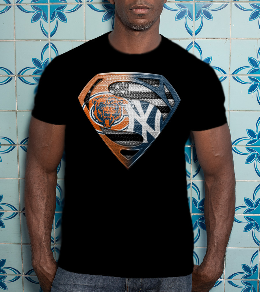 Chicago Bears And New York Yankees Superman Logo Mashup T-Shirt