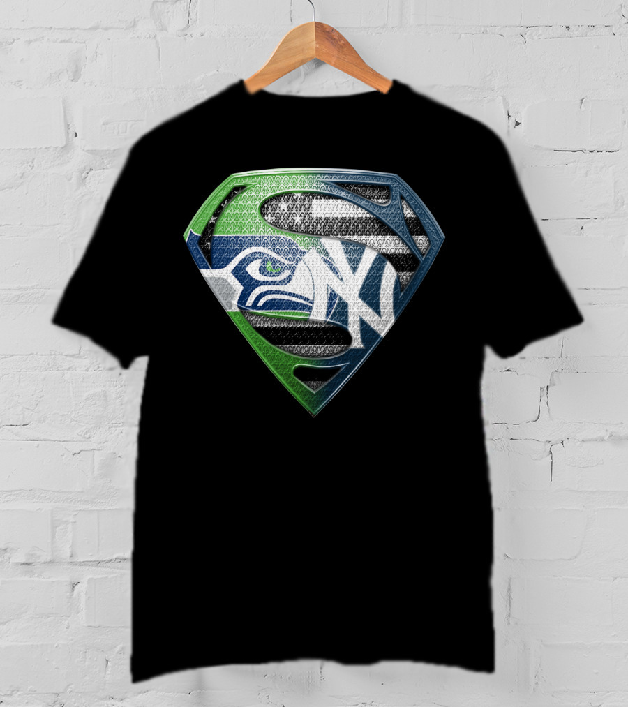 Seattle Seahawks New York Yankees Superman Shield Logo Mashup T-Shirt