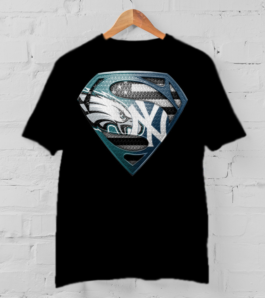 Superman Philadelphia Eagles New York Yankees Logo Fusion T-Shirt