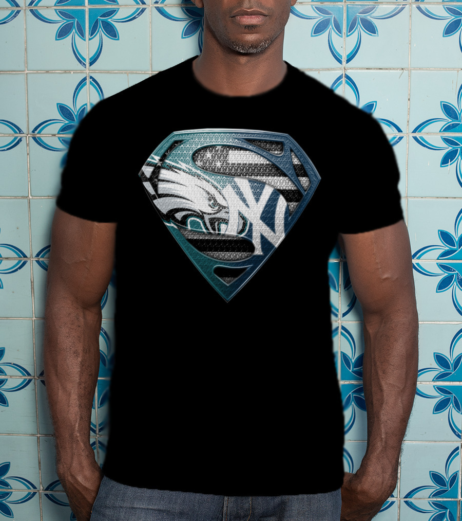Superman Philadelphia Eagles New York Yankees Logo Fusion T-Shirt