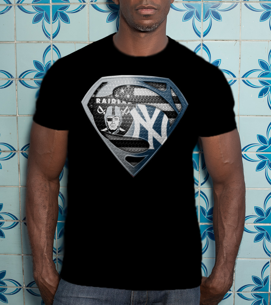 Raiders New York Yankees Superman Logo Fusion T-Shirt