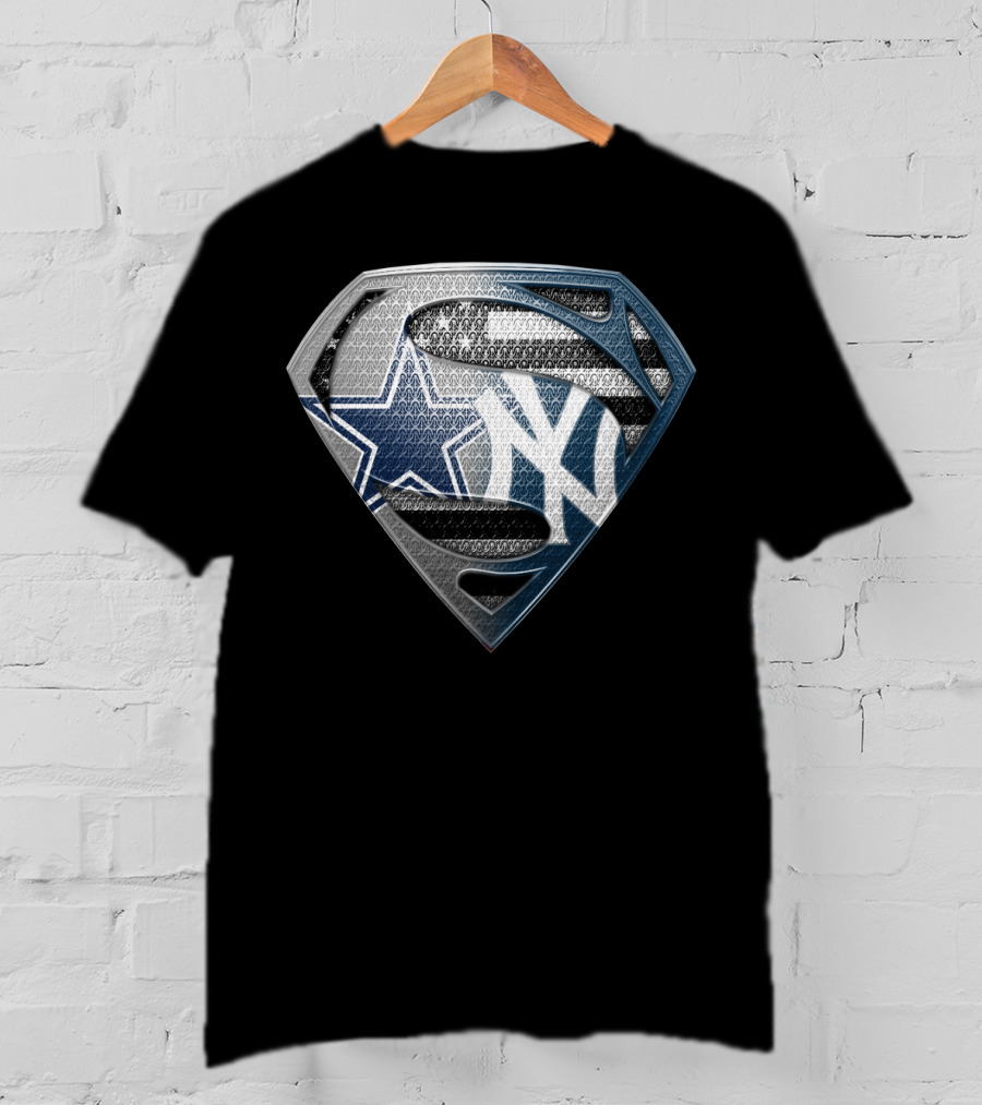 Superman Shield Dallas Cowboys New York Yankees Combination T-Shirt