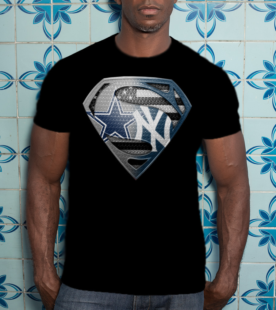 Superman Shield Dallas Cowboys New York Yankees Combination T-Shirt