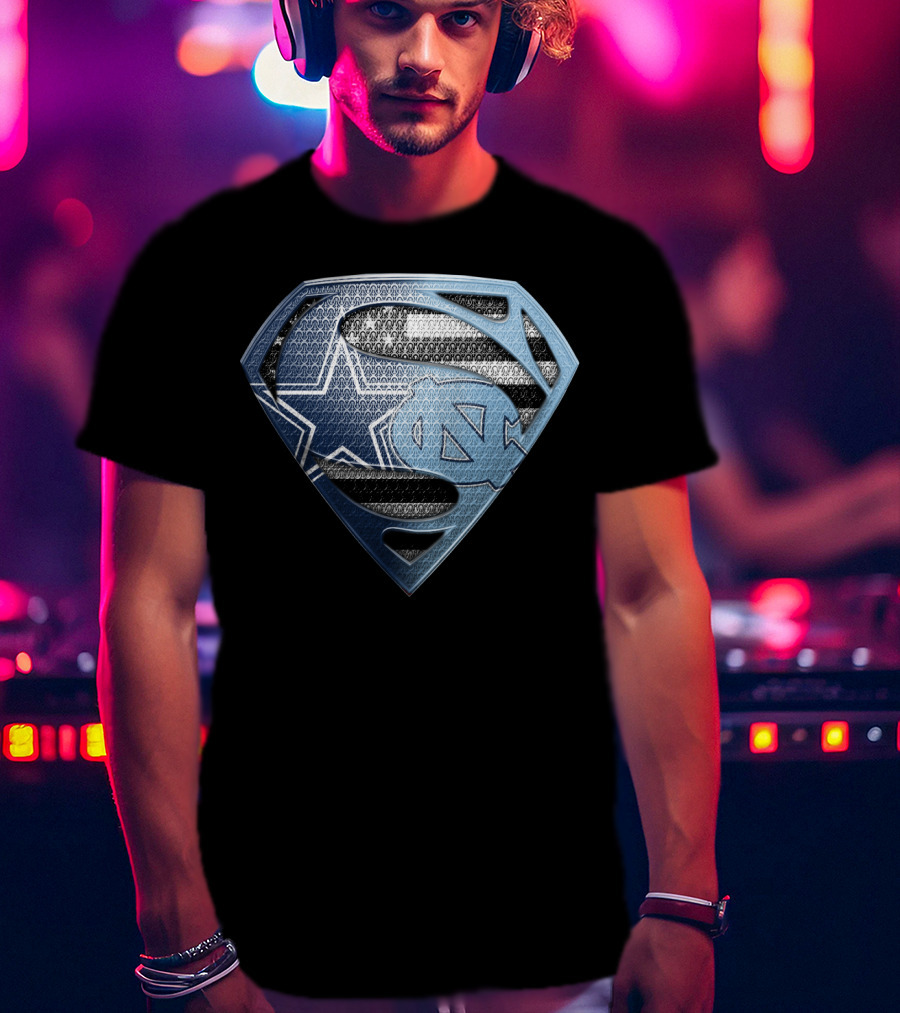 Dallas Cowboys North Carolina Tar Heels Superman Logo Fusion T-Shirt