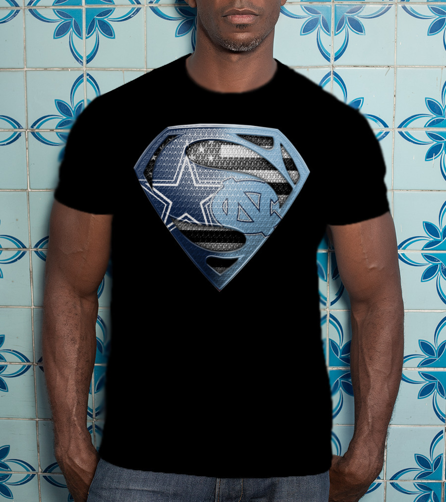 Dallas Cowboys North Carolina Tar Heels Superman Logo Fusion T-Shirt