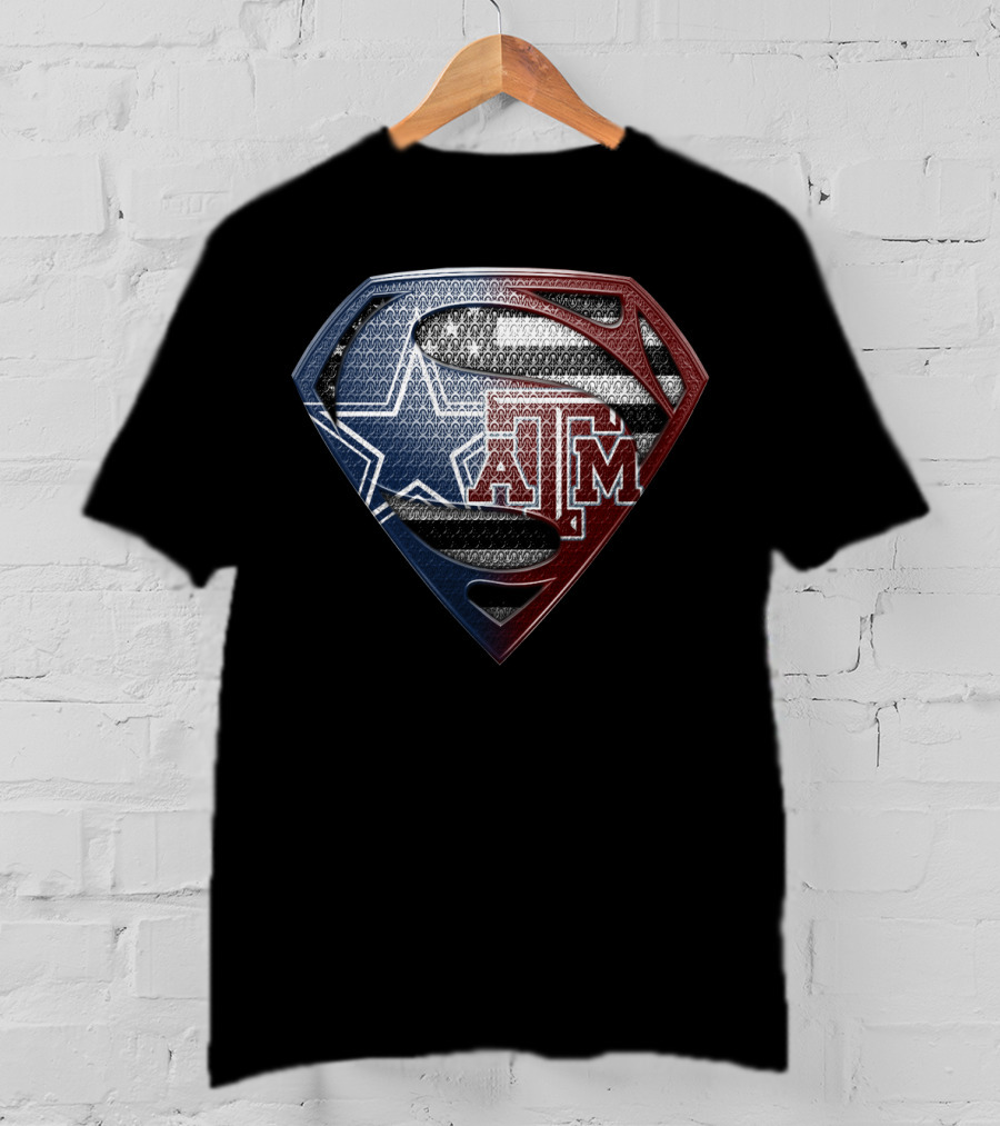 Texas A&M Superman Logo Texas Flag Star T-Shirt