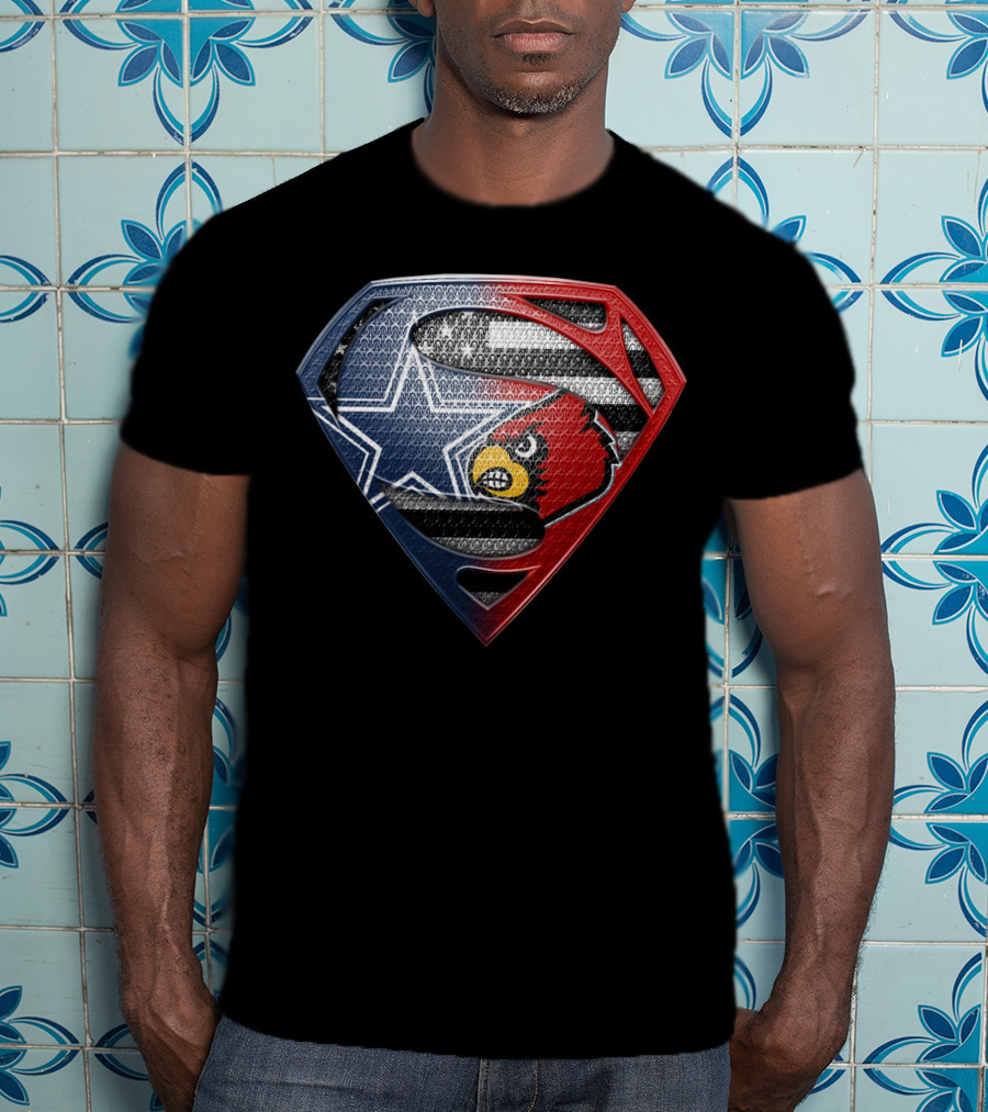 Dallas Cowboys Louisville Cardinals Superman Shield T-Shirt