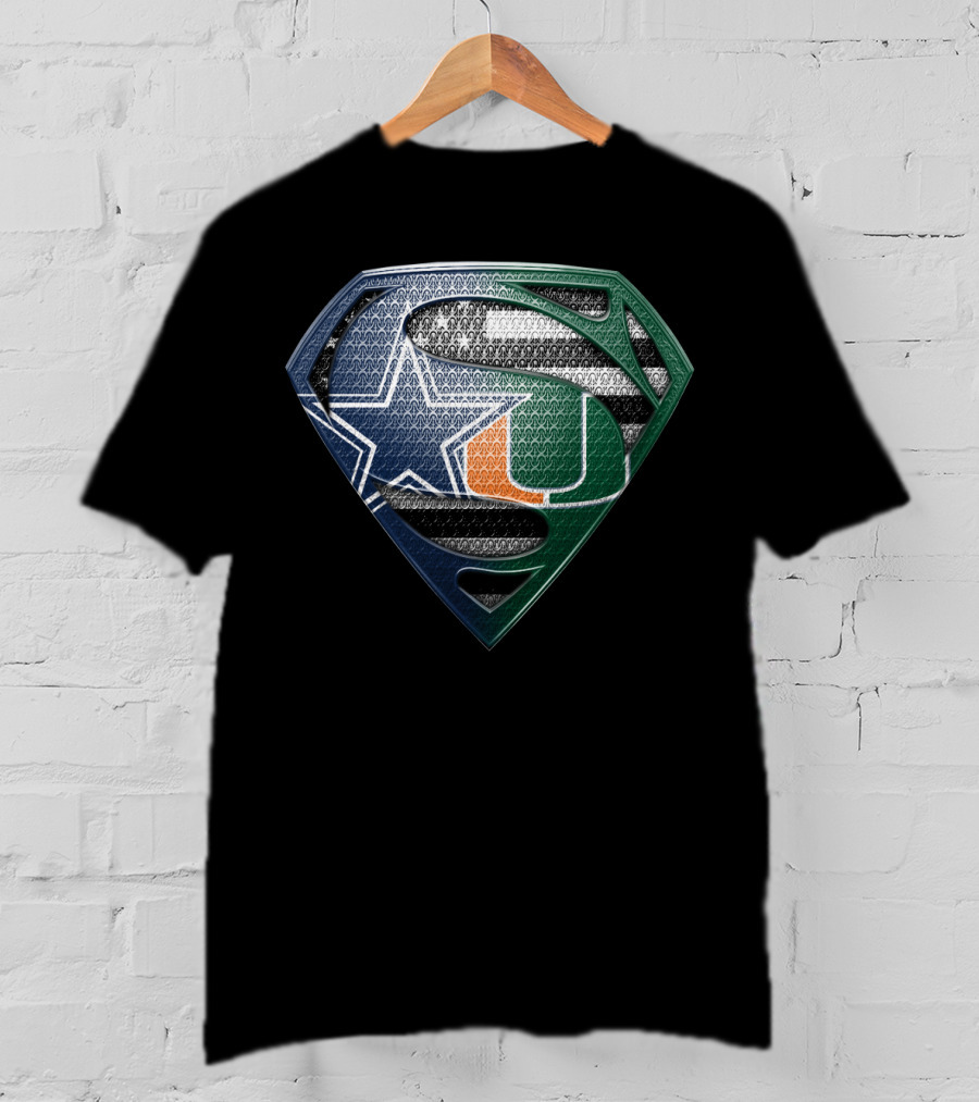 Dallas Cowboys Miami Hurricanes Superman Logo Fusion T-Shirt
