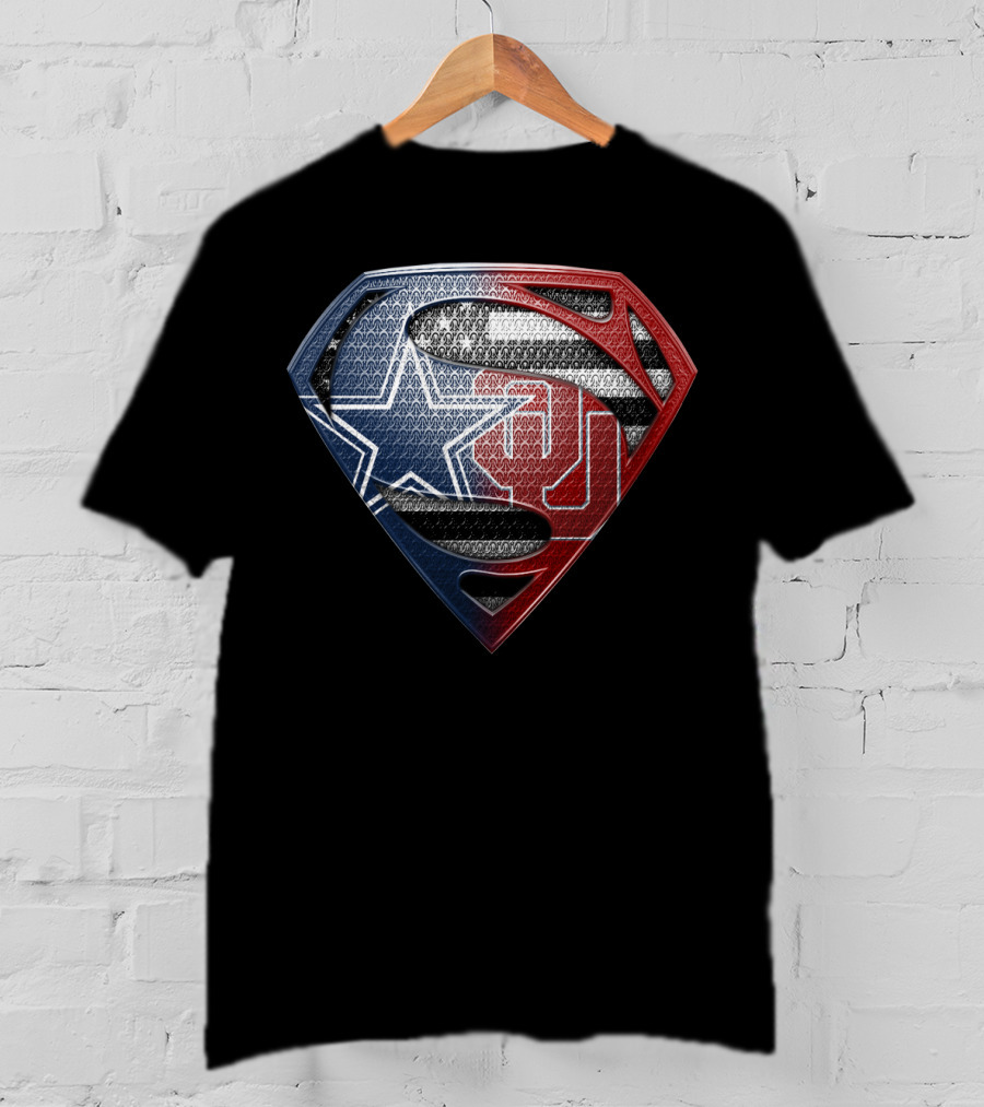 Superman Shield With Dallas Cowboys Star And Oklahoma Sooners Logos T-Shirt
