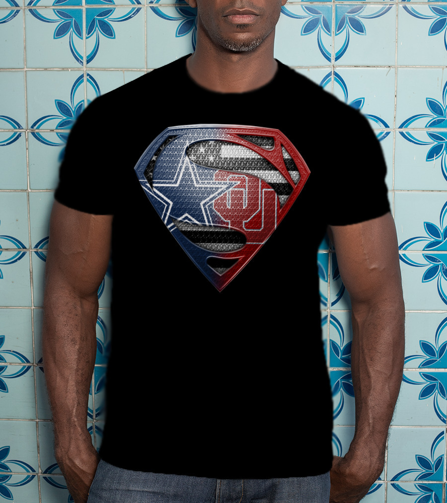 Superman Shield With Dallas Cowboys Star And Oklahoma Sooners Logos T-Shirt