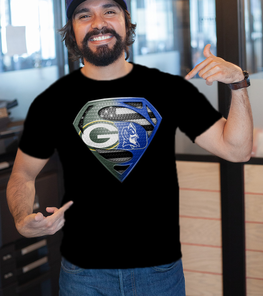 Green Bay Packers Duke Blue Devils Superman Shield T-Shirt