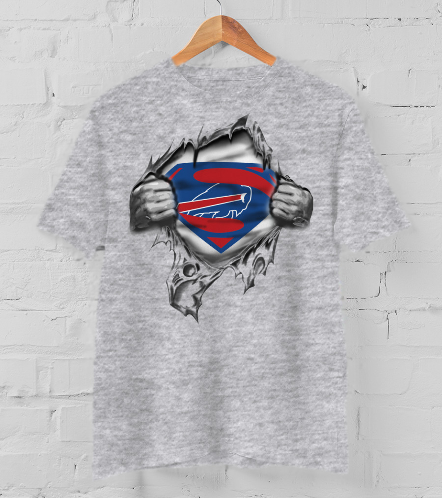 Buffalo Superhero Shield Buffalo Bills Superman Chest Rip T-Shirt