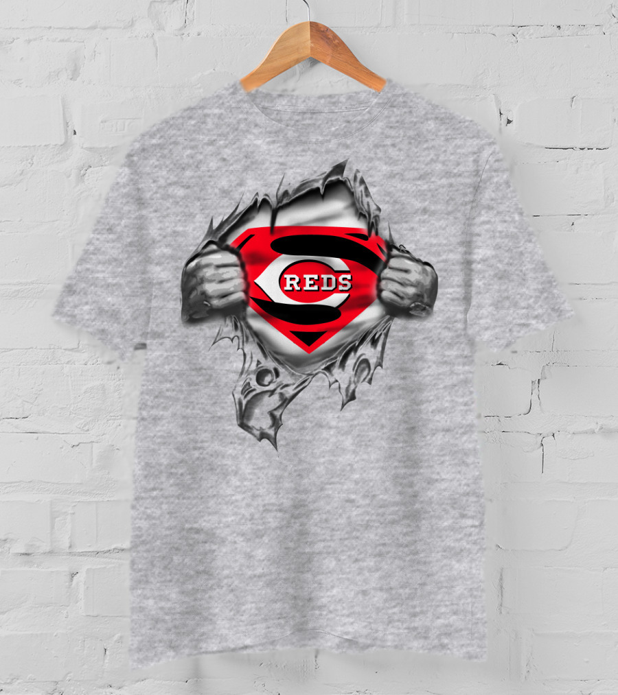 Superman Reds Cincinnati Reds Logo Emblem Burst T-Shirt