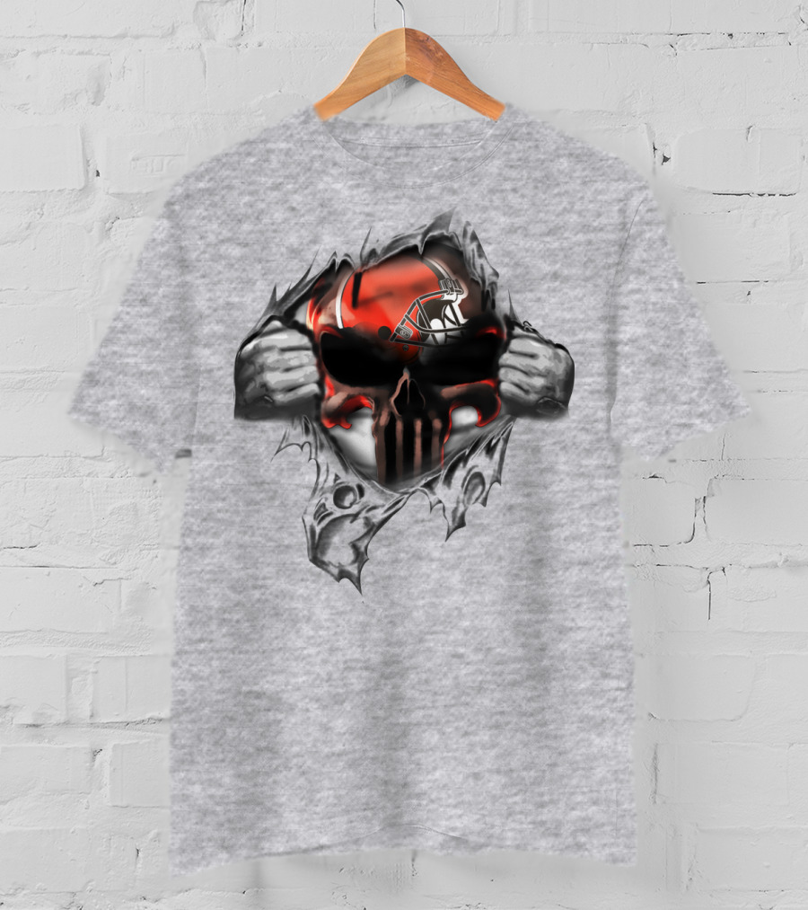 Cleveland Browns Punisher Skull Ripped T-Shirt