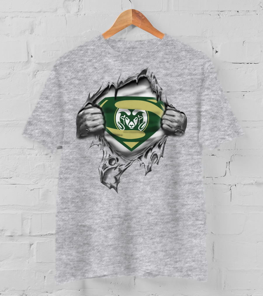 Superman Logo Style With Green And Gold Ram Symbol Torn T-Shirt
