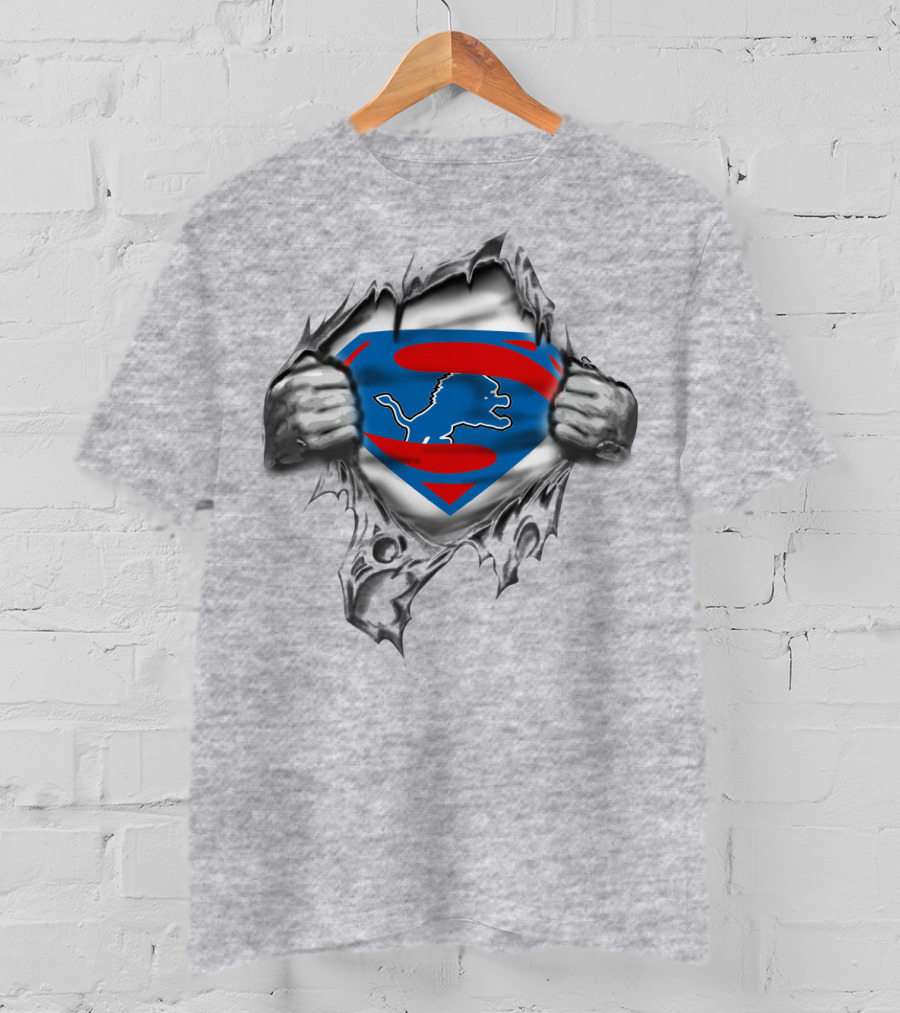 Superman Detroit Lions Logo And Rip T-Shirt