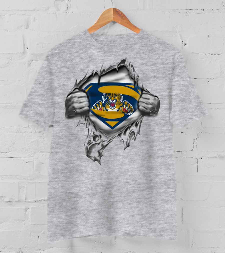 Florida Panthers Superhero Logo Chest Rip T-Shirt