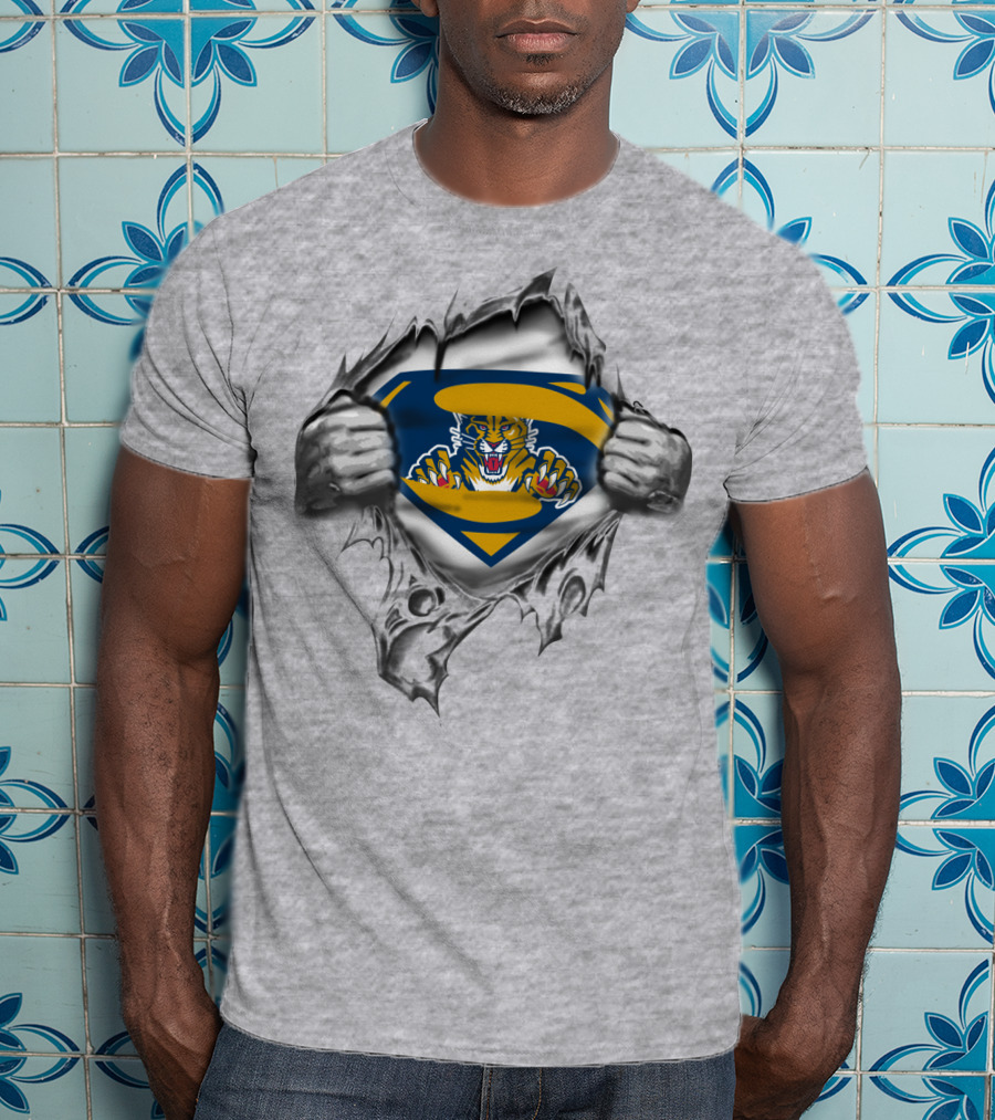 Florida Panthers Superhero Logo Chest Rip T-Shirt