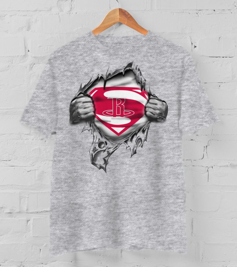 Superman Houston Rockets Logo Emblem Rip T-Shirt