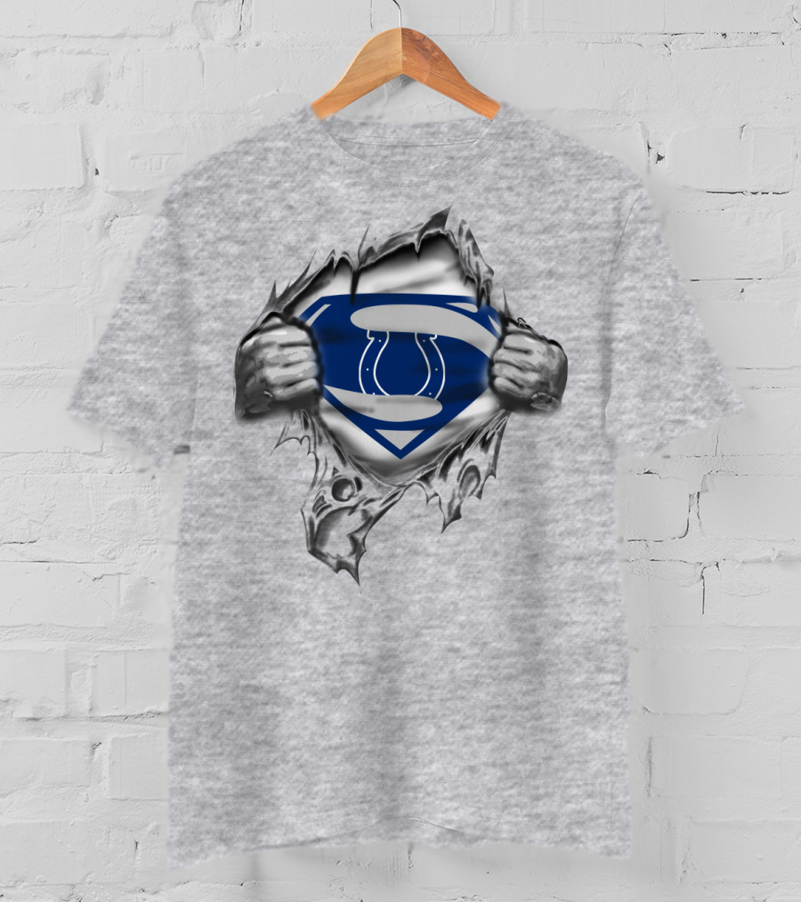 Superman Indianapolis Colts Logo Hidden Beneath Tearing Silver Hands T-Shirt