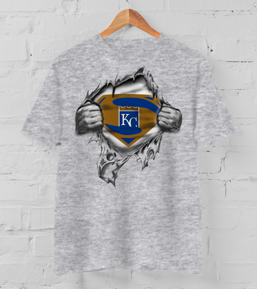 Kc Superman Shield Ripping Kansas City Blue And Gold T-Shirt