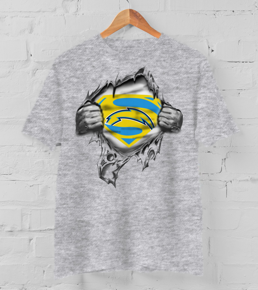 Spmxa090 Torn Chest Blue Yellow S Lightning Symbol T-Shirt