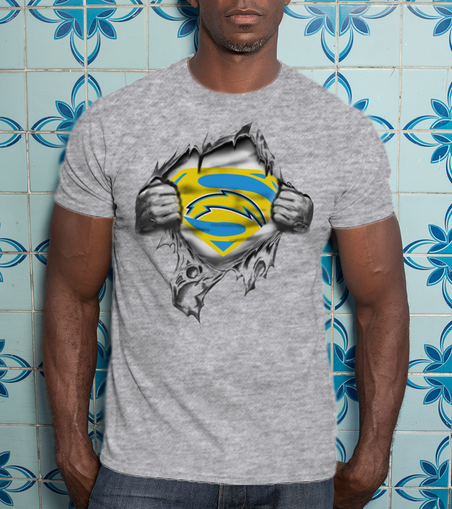 Spmxa090 Torn Chest Blue Yellow S Lightning Symbol T-Shirt