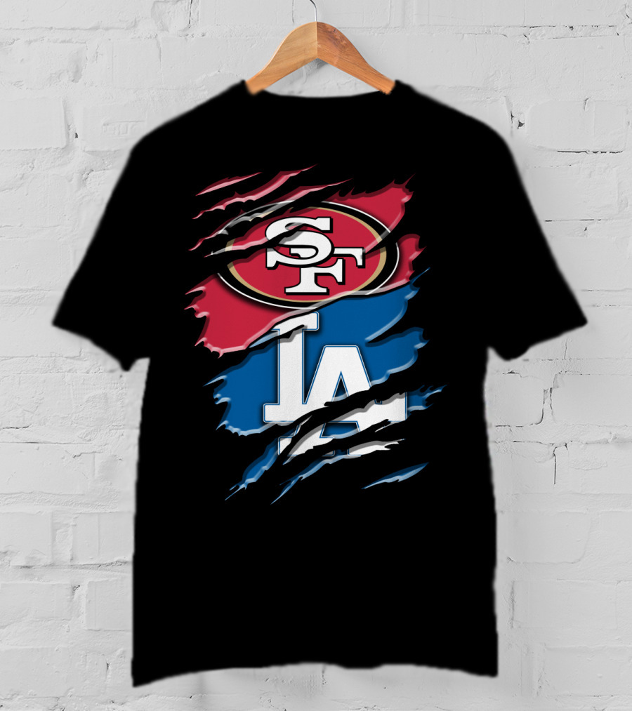 San Francisco 49ers And Los Angeles Dodgers Logo Fusion Rac T-Shirt
