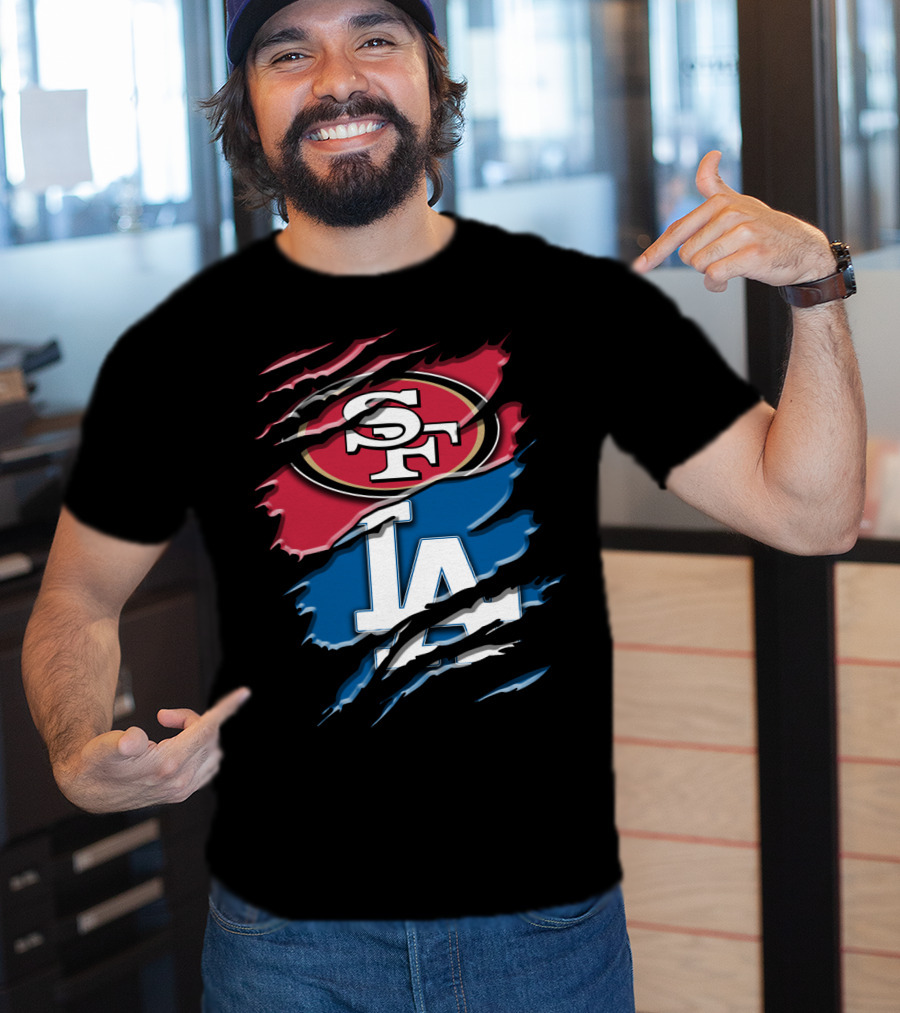 San Francisco 49ers And Los Angeles Dodgers Logo Fusion Rac T-Shirt