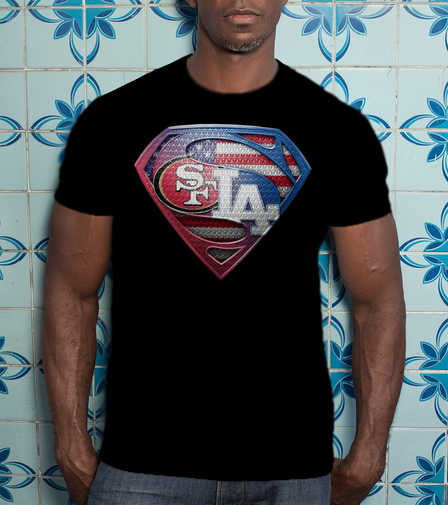SPB 002 SF LA American Flag Superhero Emblem T-Shirt