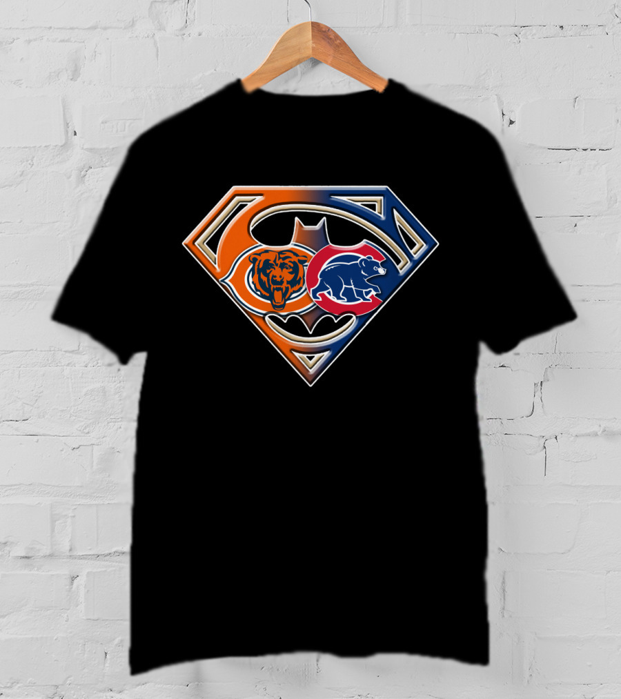 Superman Batman Chicago Bears Cubs Crossover T-Shirt