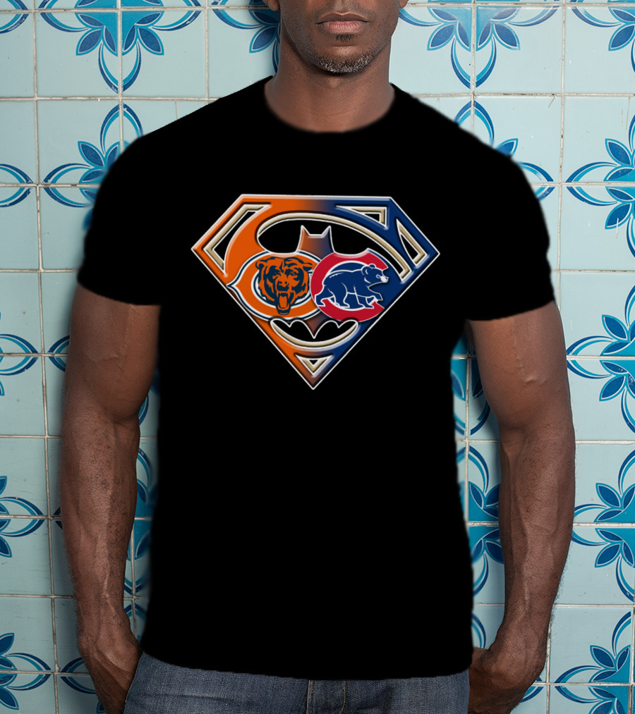 Superman Batman Chicago Bears Cubs Crossover T-Shirt