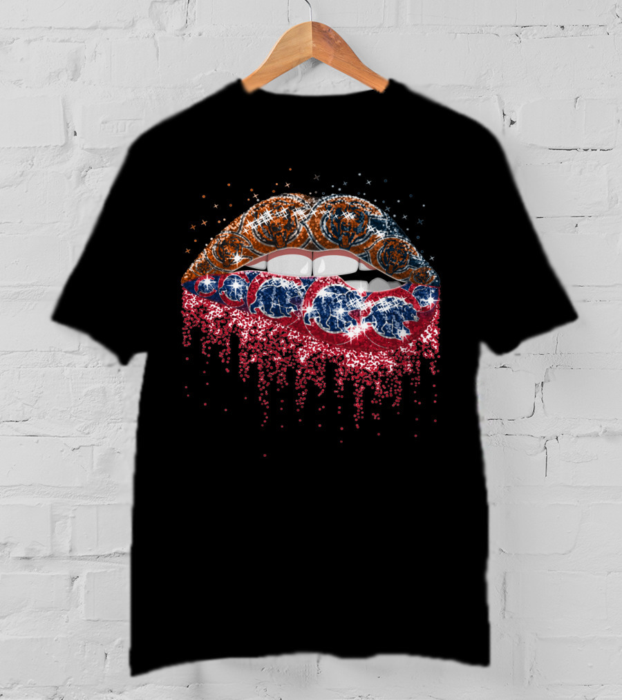 Lip American Football Team Lips Dripping Stars And Footballs T-Shirt