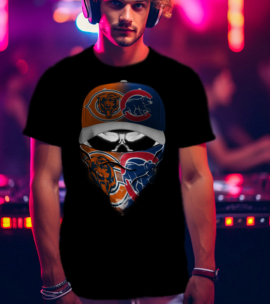 Bears Cubs Split Logo Skull Mask Cap Combo T-Shirt