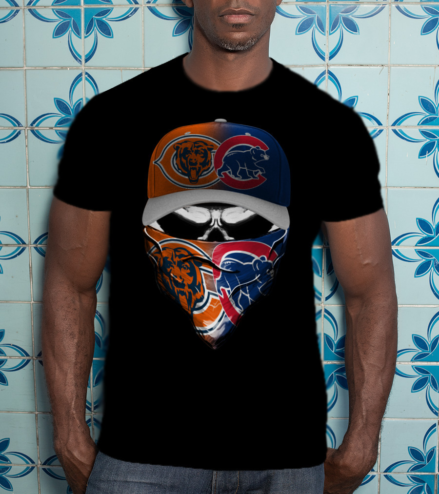 Bears Cubs Split Logo Skull Mask Cap Combo T-Shirt