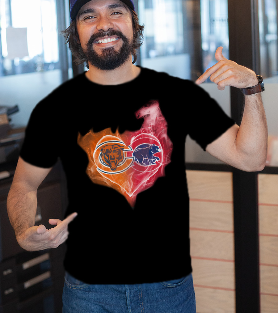 Chicago Bears Heart Flame Dual Logo T-Shirt