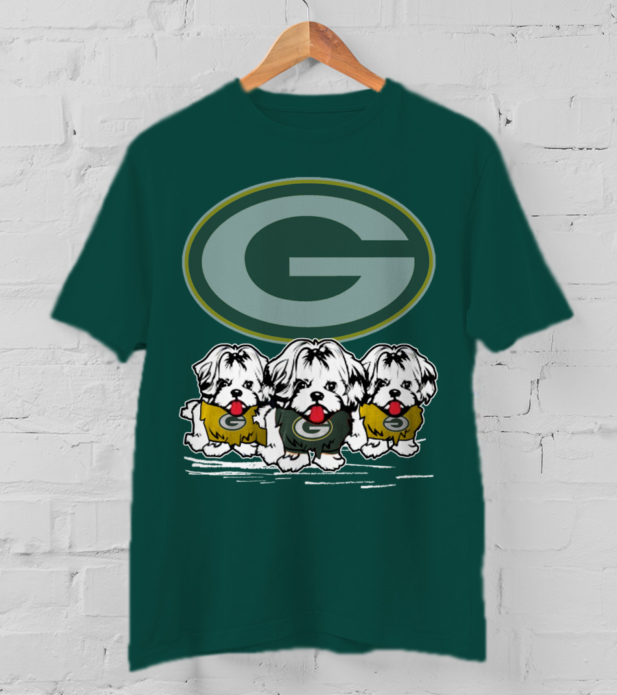 Green Bay Packers Logo With Three Dogs In Jerseys T-Shirt