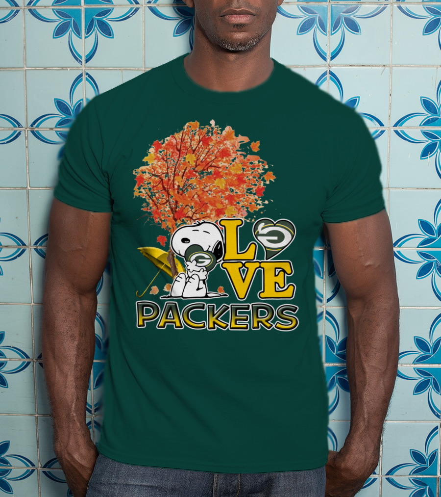 Love Packers Snoopy Green Bay Packers Autumn Tree T-Shirt
