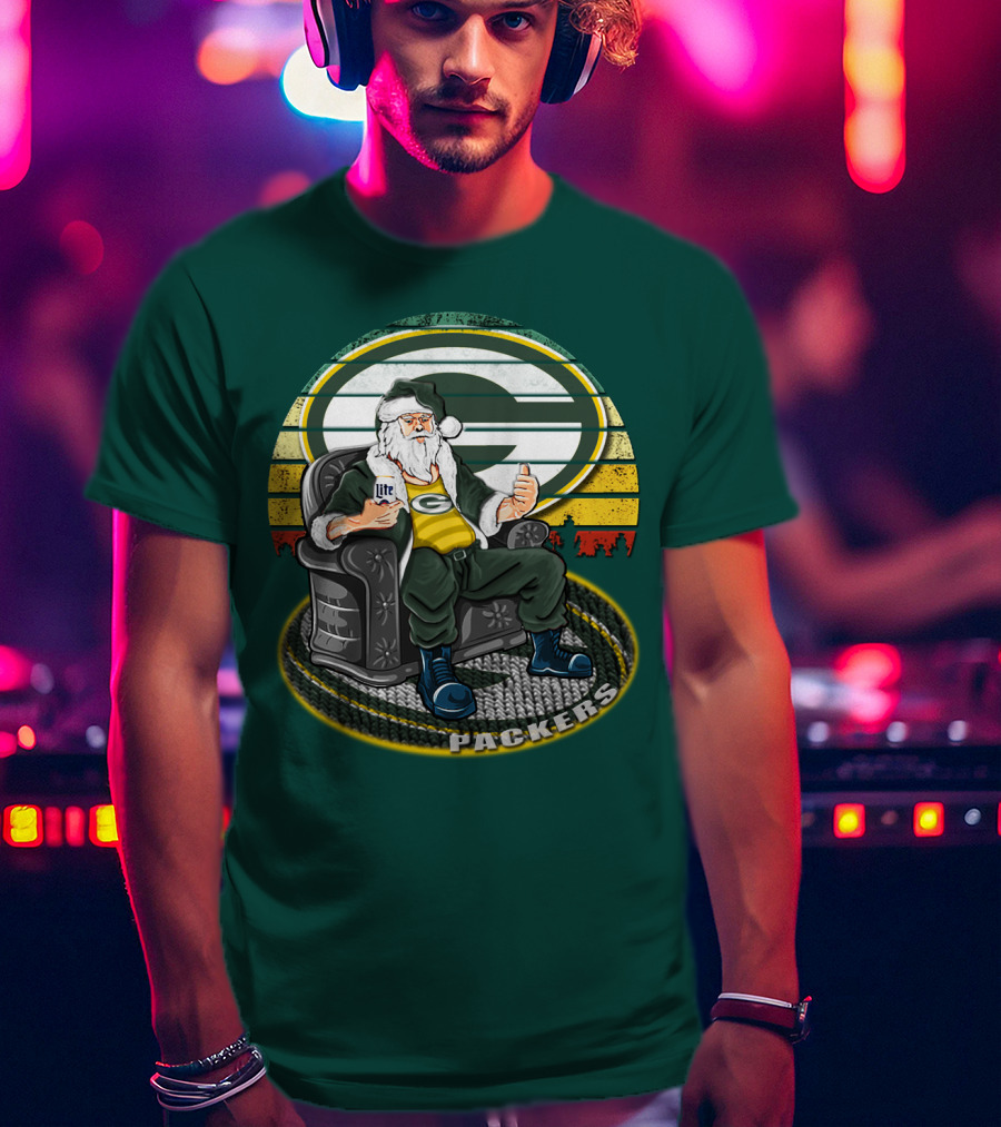Green Bay Packers Santa Sitting With Beer T-Shirt