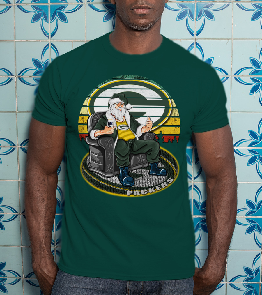 Green Bay Packers Santa Sitting With Beer T-Shirt