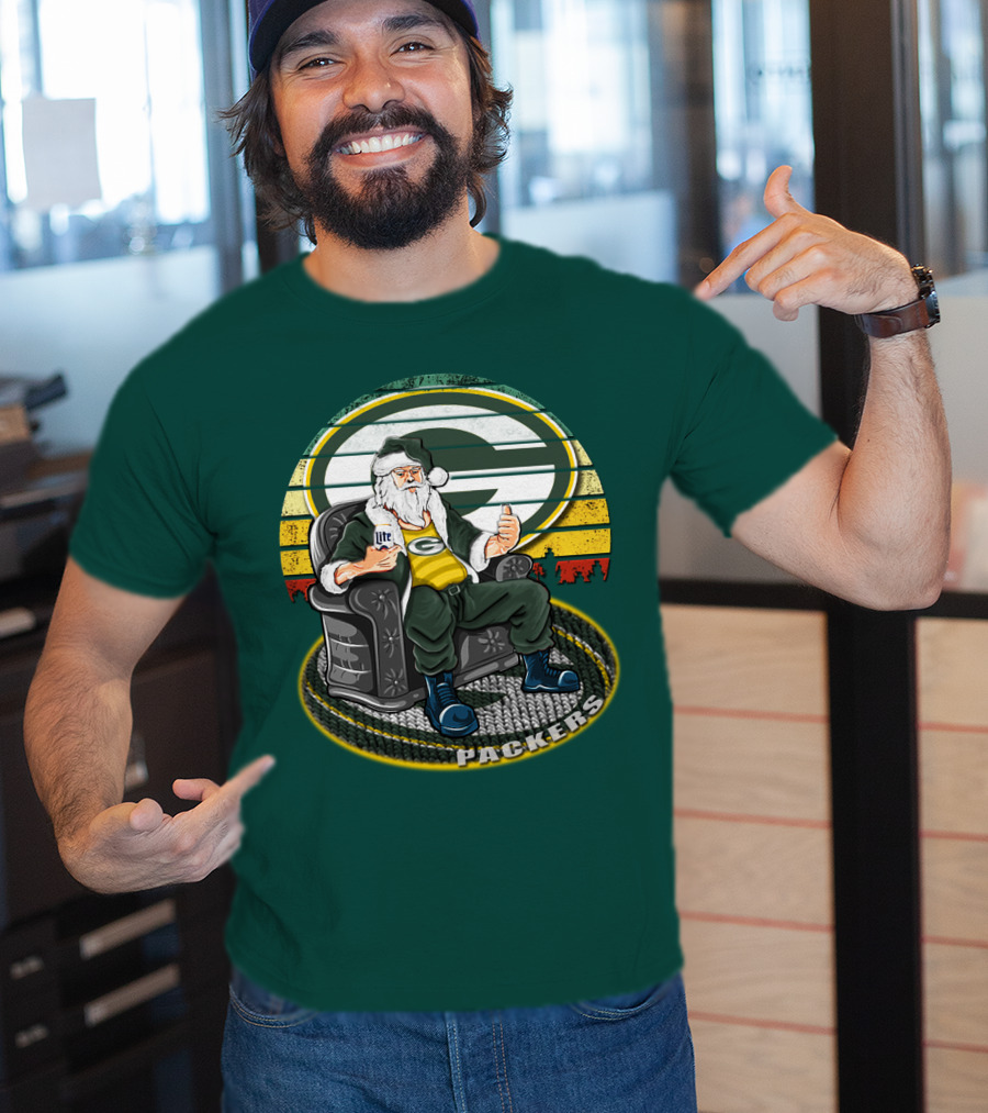 Green Bay Packers Santa Sitting With Beer T-Shirt