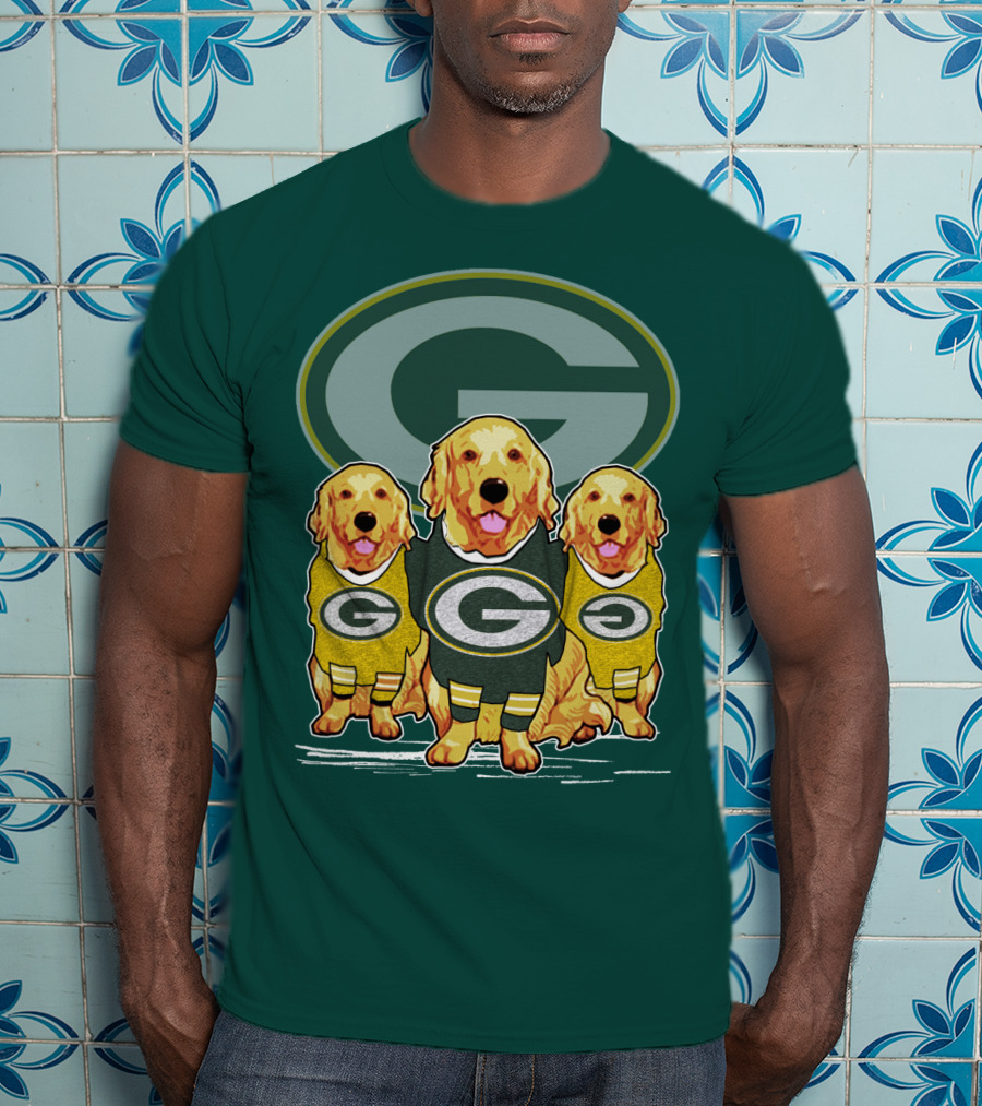 Green Bay Packers Golden Retrievers Sporting Green And Gold Attire T-Shirt