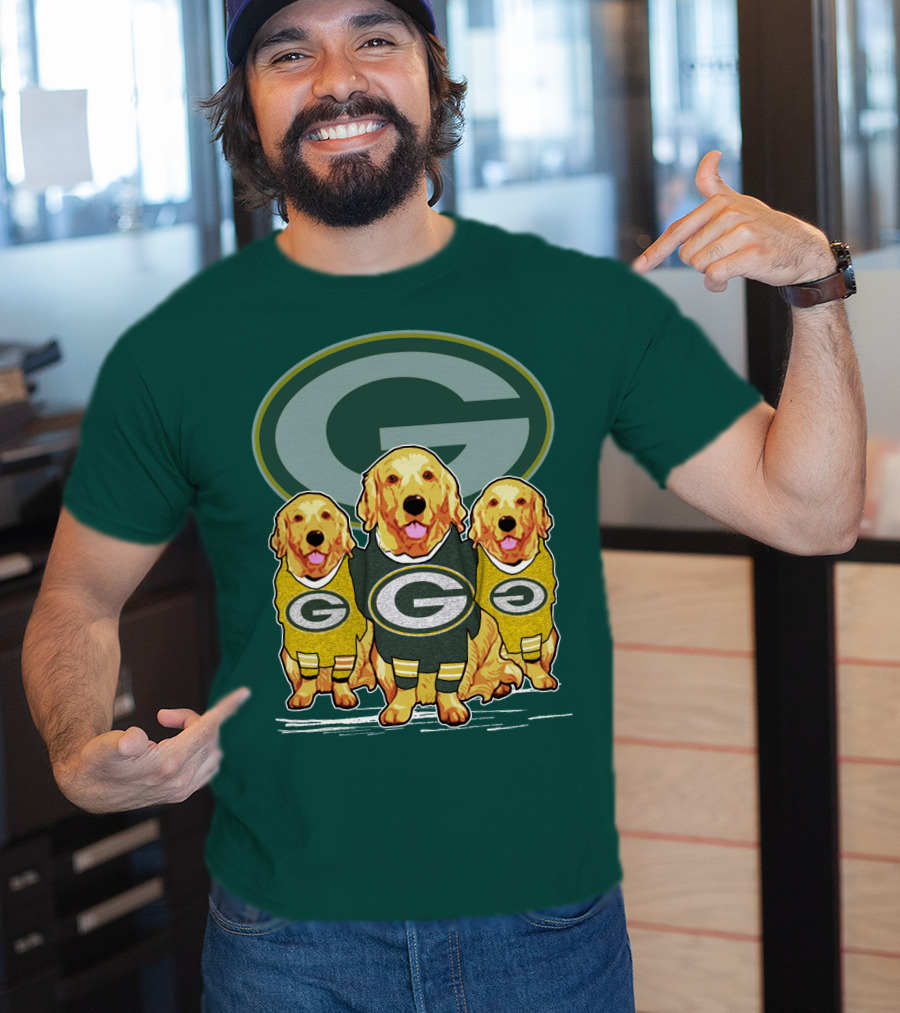 Green Bay Packers Golden Retrievers Sporting Green And Gold Attire T-Shirt