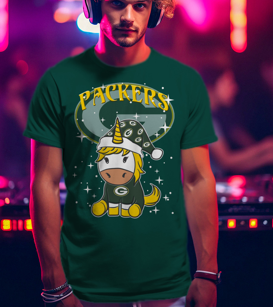 Packers Unicorn In Green Bay Colors With Stars And Logos T-Shirt