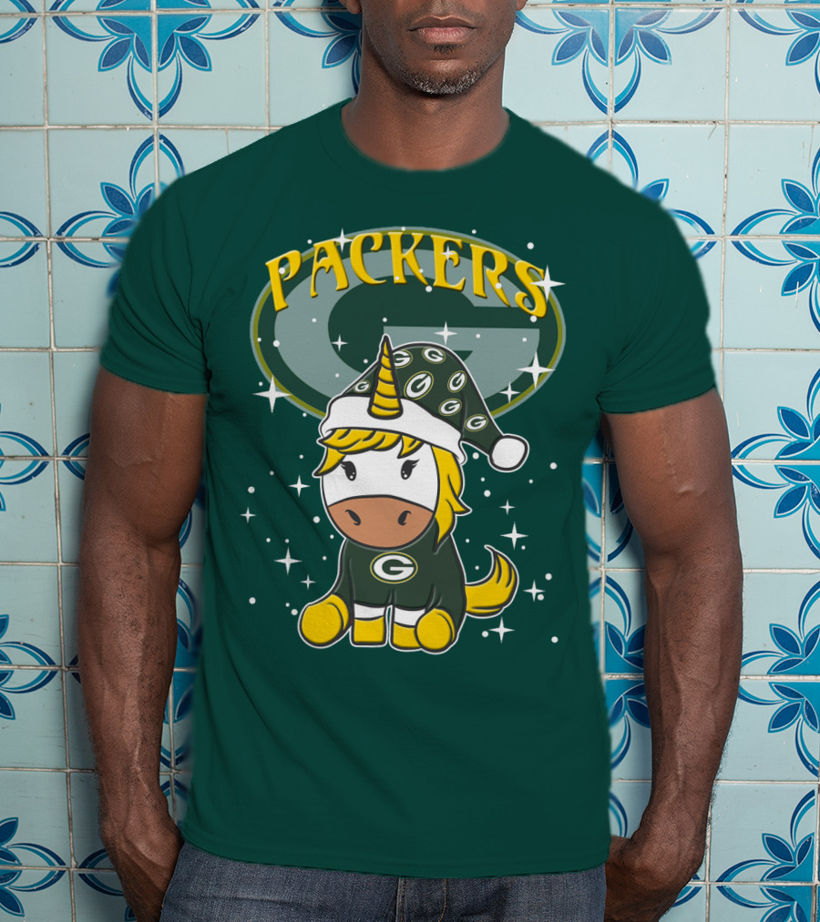 Packers Unicorn In Green Bay Colors With Stars And Logos T-Shirt