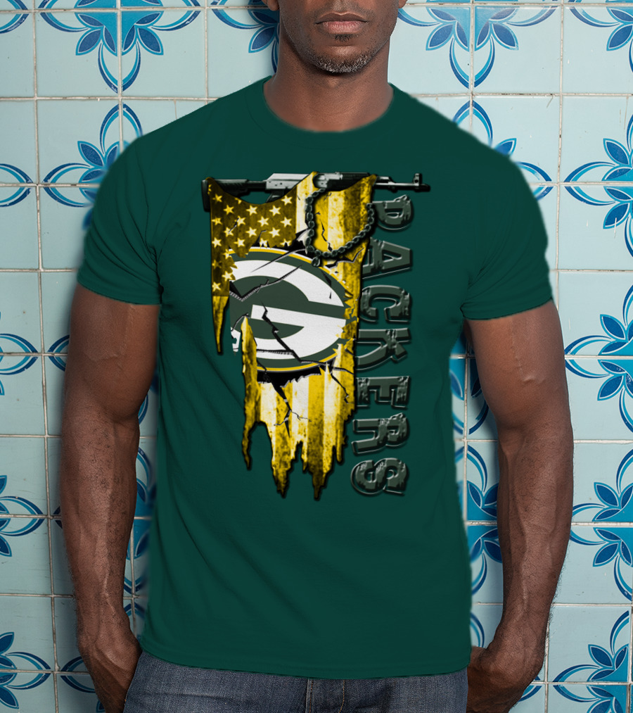 Green Bay Packers American Flag Cracked T-Shirt