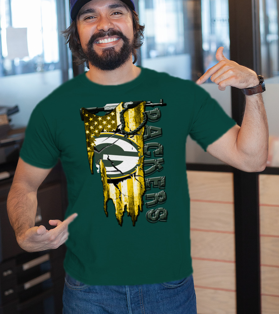Green Bay Packers American Flag Cracked T-Shirt
