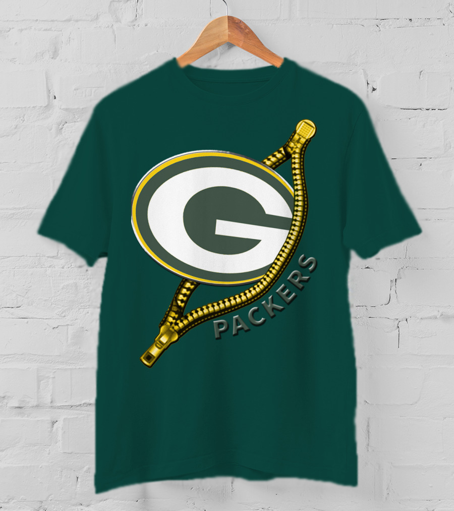 Green Bay Packers Logo With Zipper Elements T-Shirt